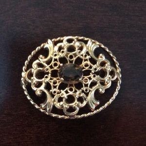 Vintage Brooch Pin - Smoky Quartz